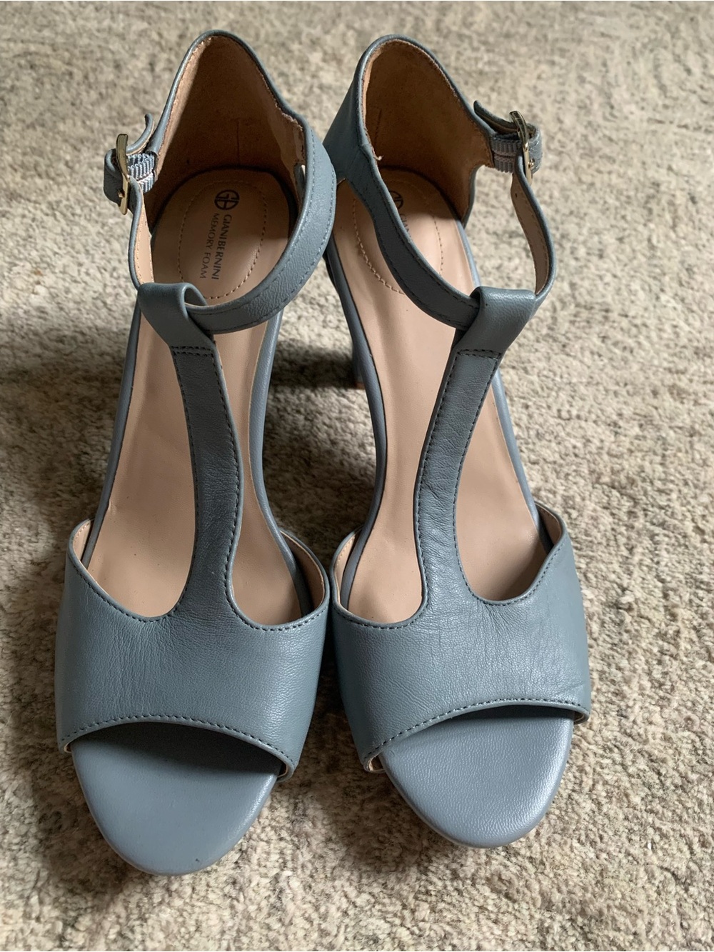 Gianvito Rossi Dusty Gray T-Strap Leather Heels